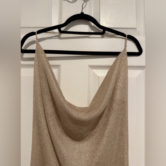 NWT PrettyLittleThing Gold Satin Cowl Neck Ruched Bodycon Mini Dress - Picture 3 of 8